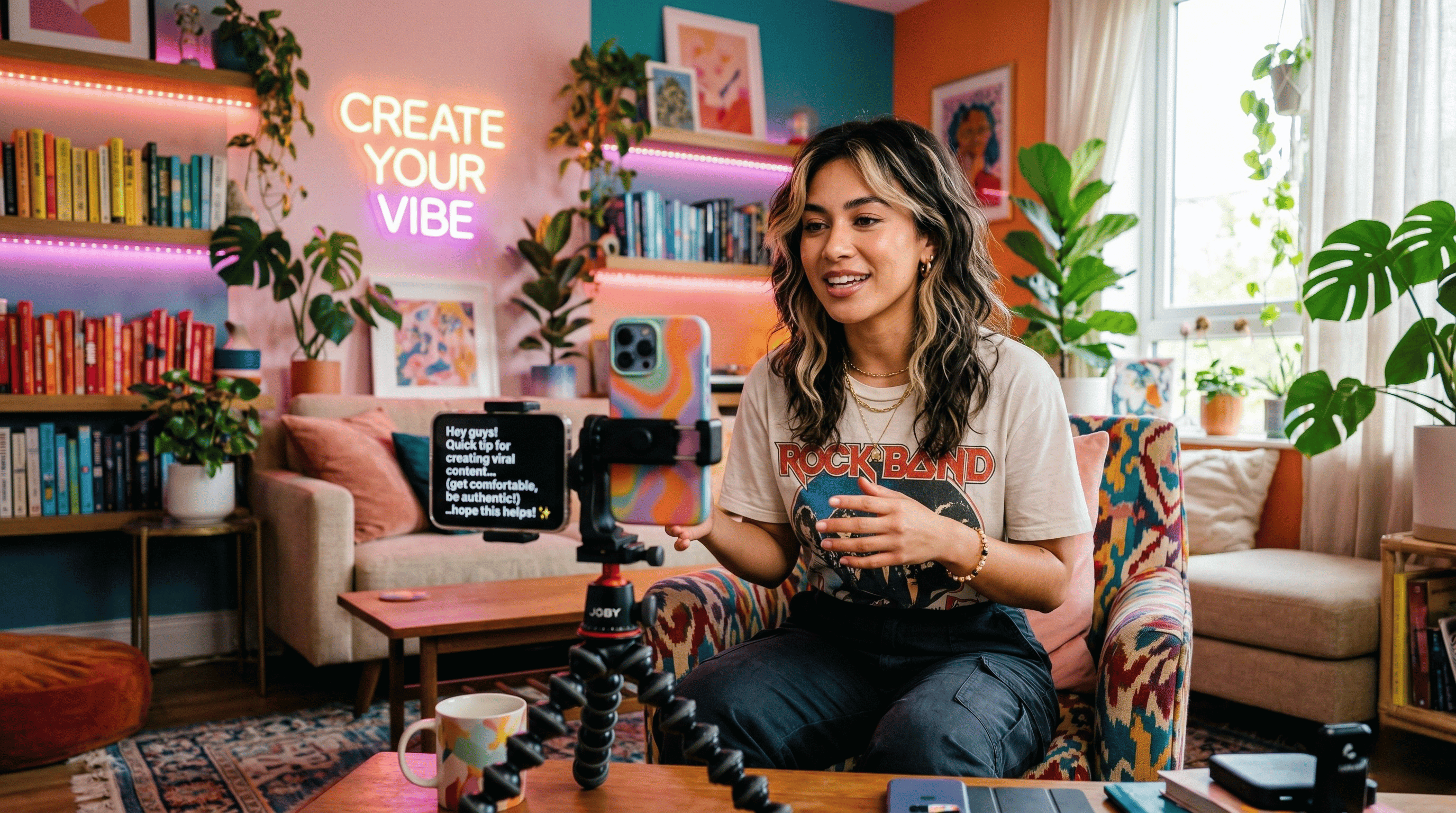 Creator recording TikTok with teleprompter